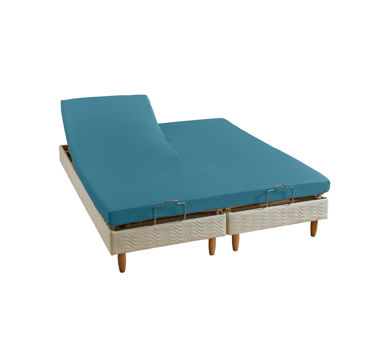 DRAP HOUSSE 2 TÊTES UNI SATIN BLEU PAON 