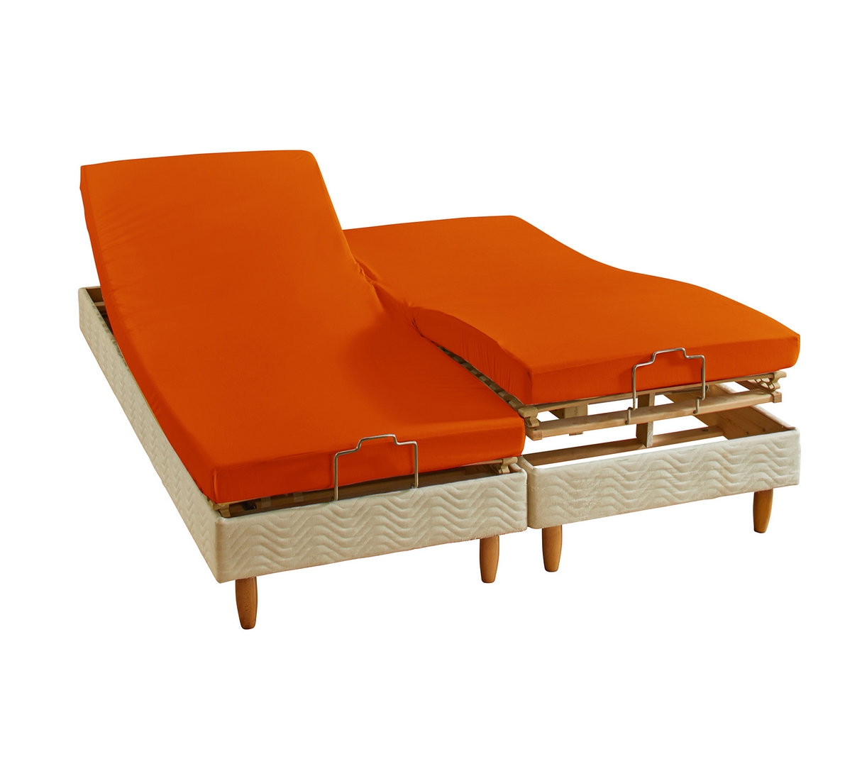 DRAP HOUSSE 4 TÊTES UNI COTON EXTENSIBLE ORANGE 