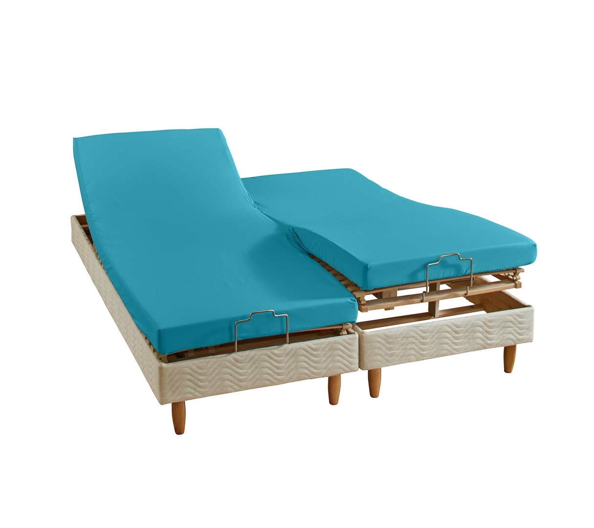 DRAP HOUSSE 4 TÊTES UNI PERCALE BLEU CANARD 