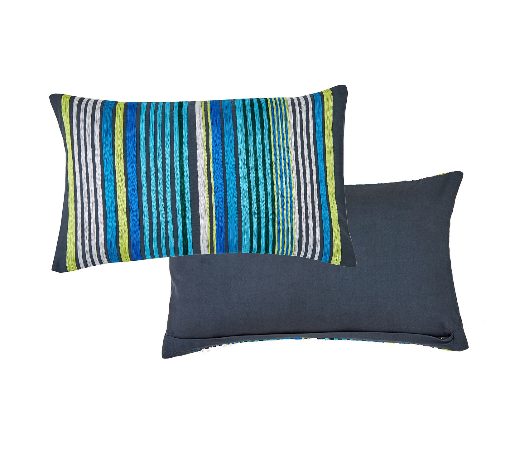 ENSEMBLE ENVELOPPE COUSSIN ARC EN CIEL BLEU PAON 