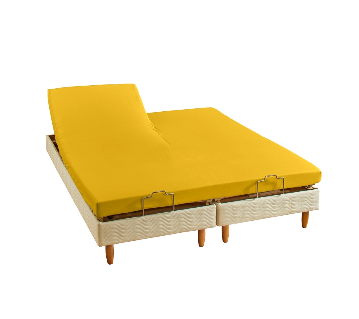 DRAP HOUSSE 2 TÊTES UNI PERCALE CURRY 