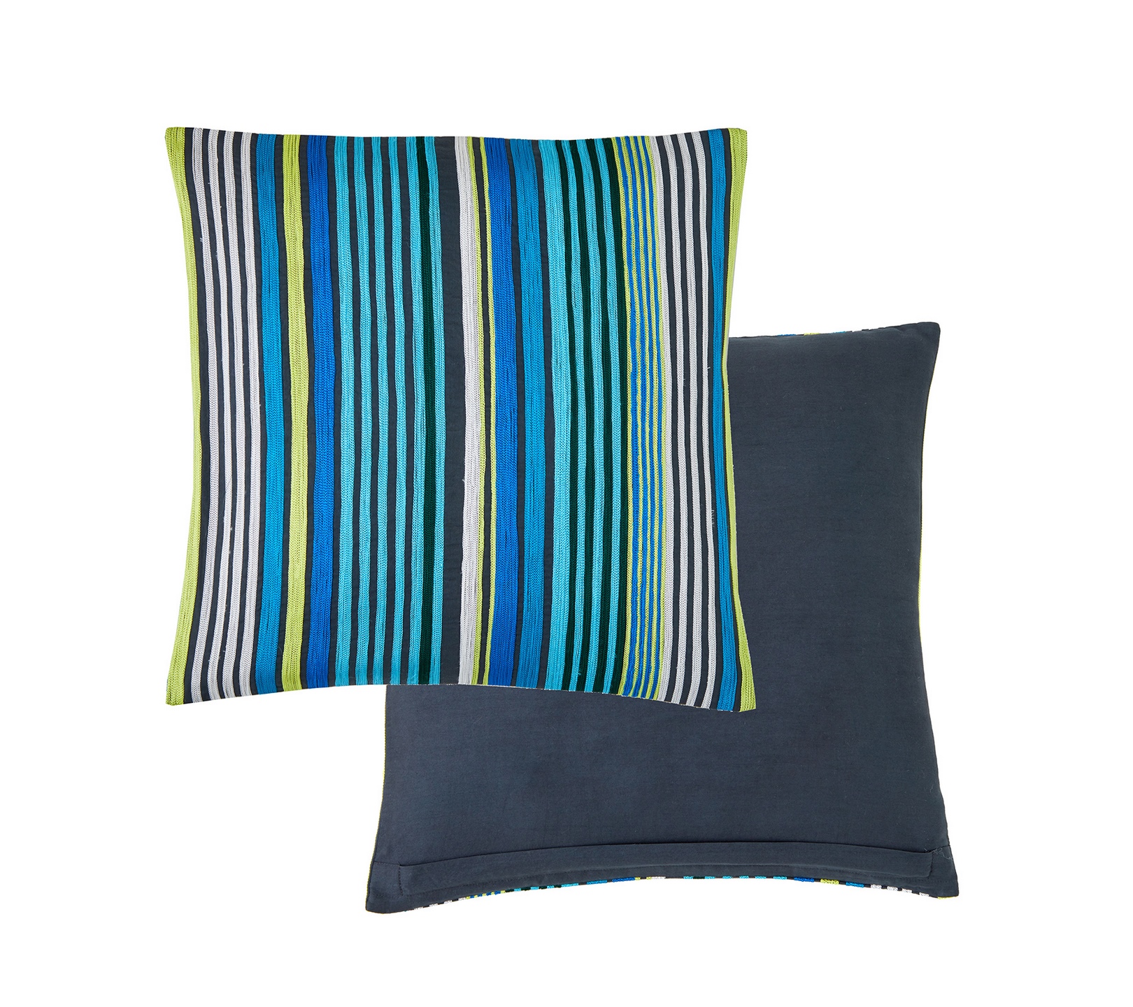 ENSEMBLE ENVELOPPE COUSSIN ARC EN CIEL BLEU PAON 