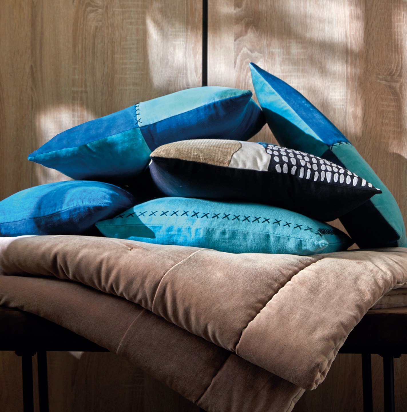 ENSEMBLE ENVELOPPE COUSSIN ATLAS BLEU PAON 
