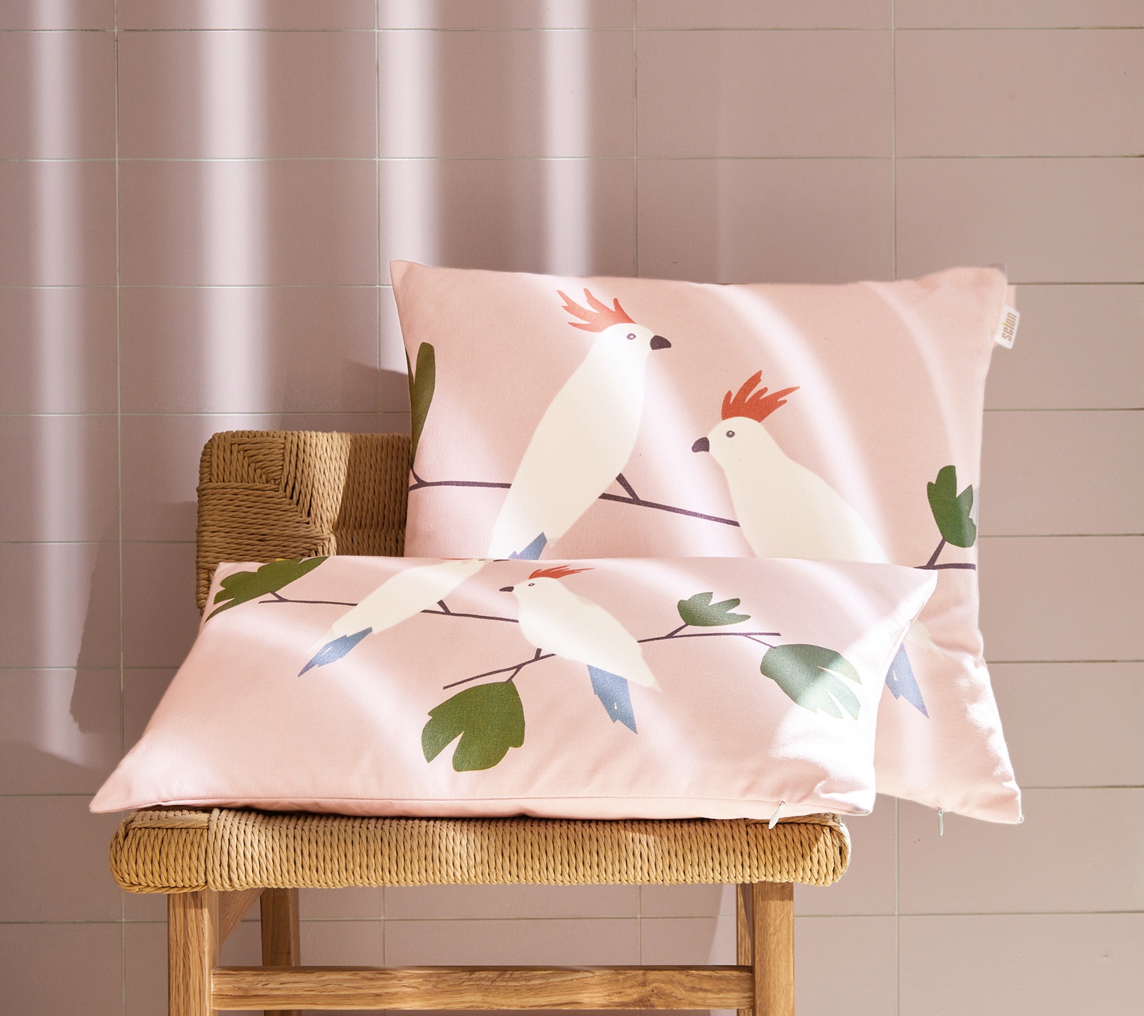ENSEMBLE ENVELOPPE COUSSIN BIRDS PETALE 