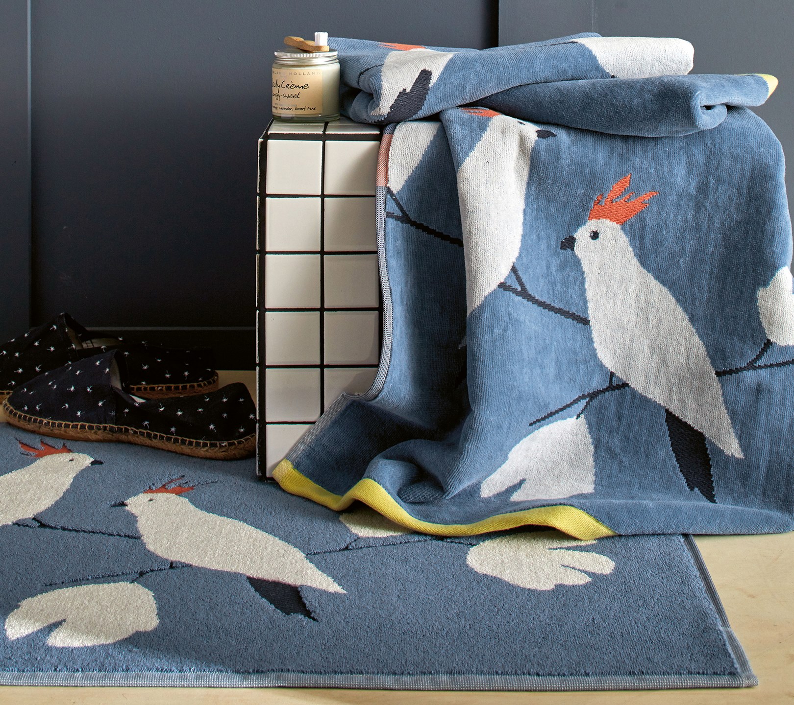 DRAP DE DOUCHE PERRUCHES DENIM 