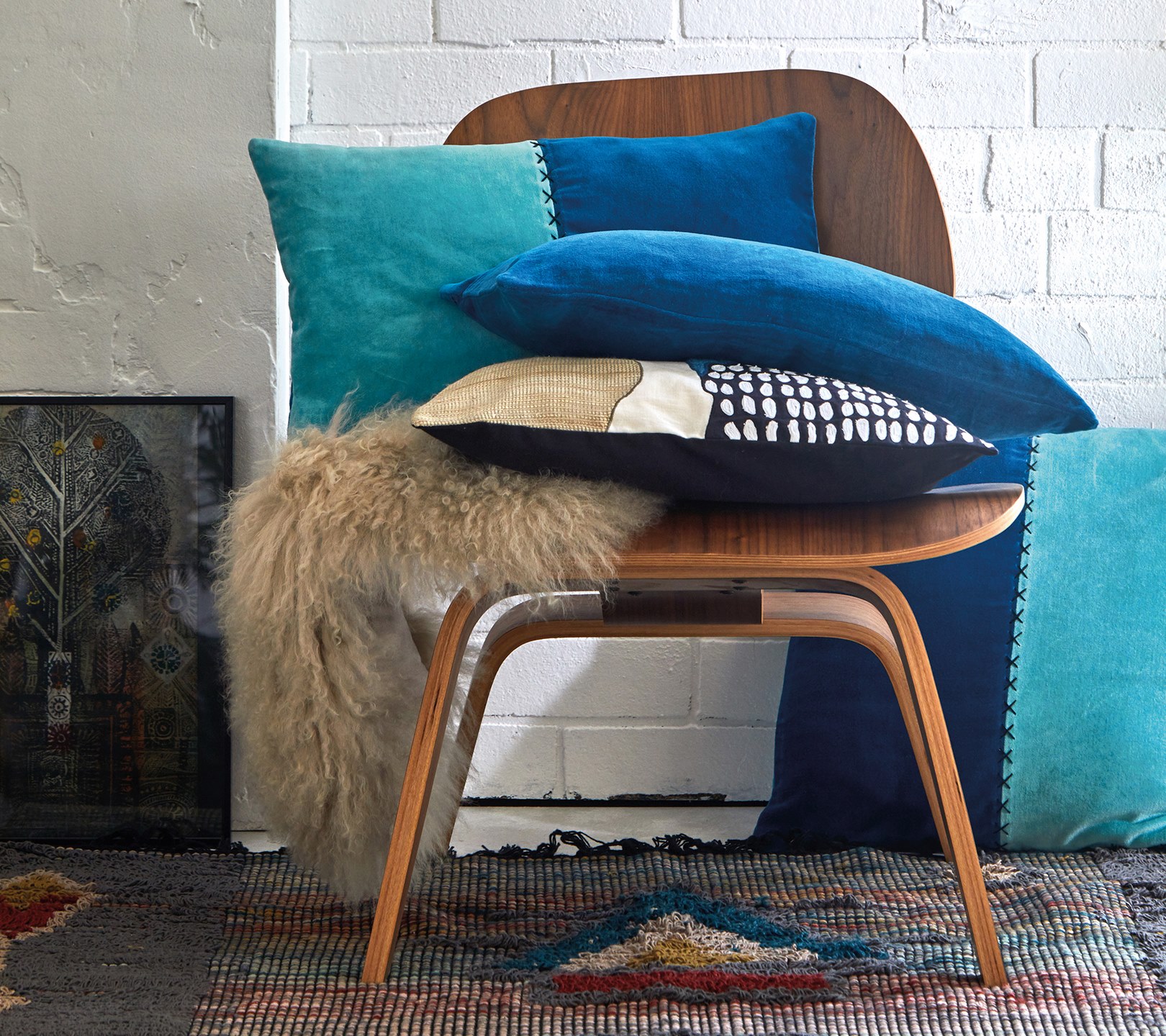 ENSEMBLE ENVELOPPE COUSSIN ATLAS BLEU PAON 